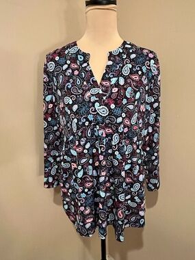 Dear Scarlett Black Paisley Blouse with Pink and Light Blue Accents